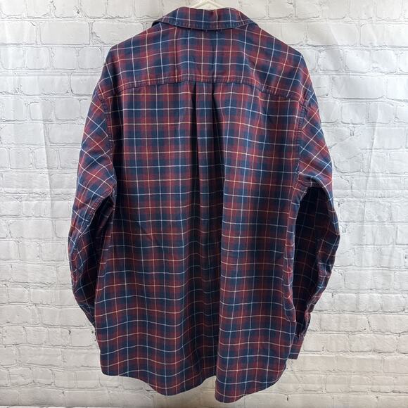 LL Bean Mens Large Flannel Shirt Blue and Red Plaid Button Down Traditional Fit - Picture 6 of 10